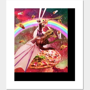 Laser Eyes Outer Space Cat Riding Dragon Posters and Art